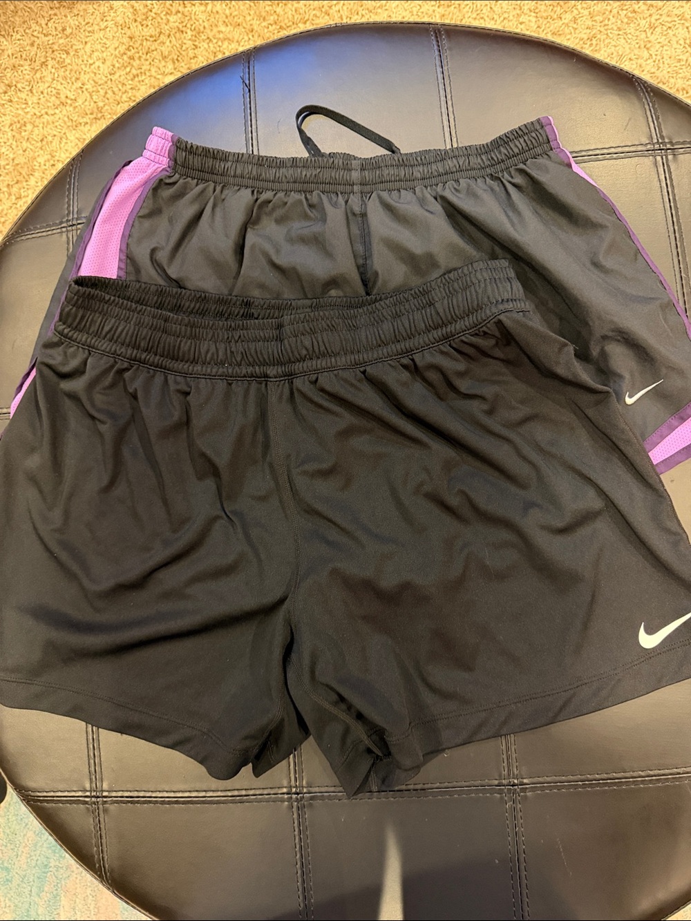 Nike Women's Black Athletic Shorts with Purple Trim and plain black - Dual Pack